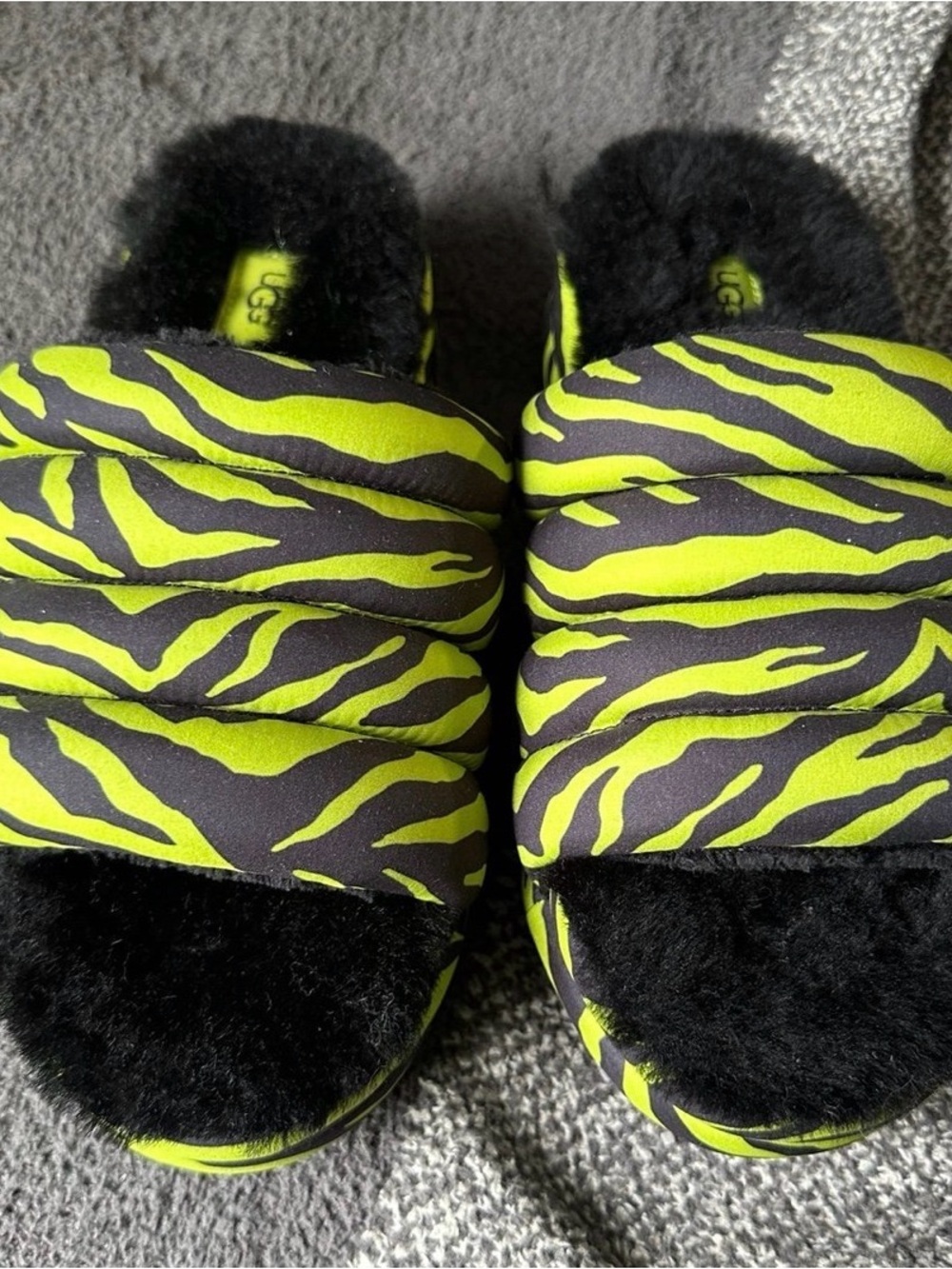 UGG Neon Green Zebra Print Maxi Slide